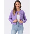 thumbnail image 3 of DARING DIVA Women's Button Down Collarless Cropped Denim Jacket S Purple, 3 of 6