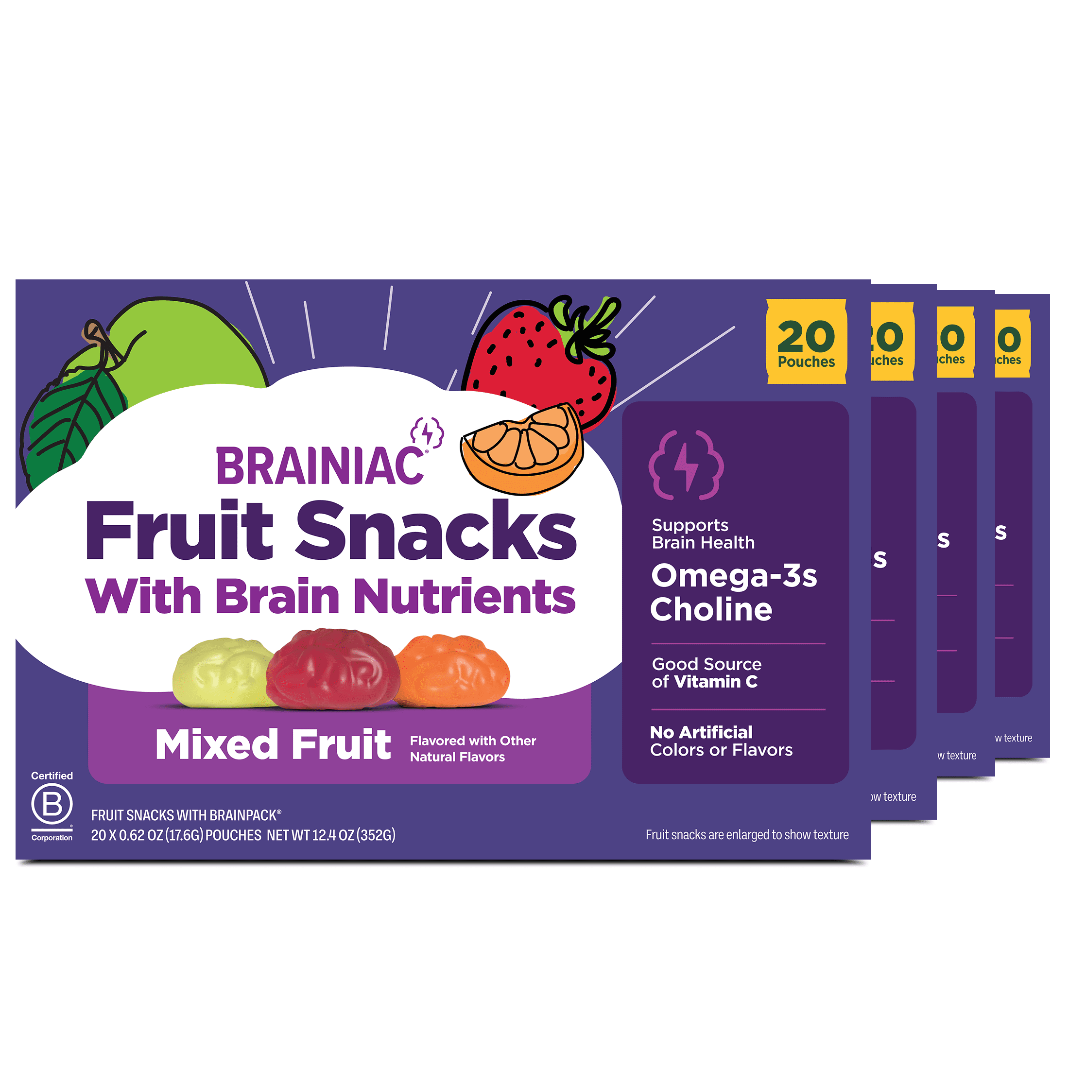 Brainiac Fruit Snacks with BrainPack, Mixed Fruit, 80ct