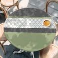 thumbnail image 2 of Sage Green Morocco Round Tablecloth, Fitted Table Cover with Elastic for 55"-60" Round Tables, Modern Stitching Geometric Striped Grey Table Cloth Outdoor Indoor Dinning Party Waterproof Tablecloths, 2 of 7