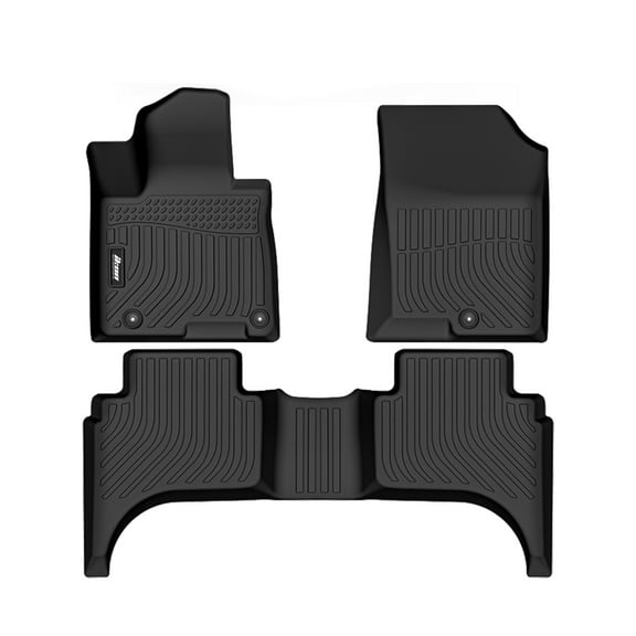 Ikon Motorsports Floor Mats Compatible With 2022-2025 Hyundai Santa Cruz, 3D Molded Carpets 1st 2nd Row Front Rear Protection 3PC Black TPE Thermo Plastic Elastomer All Weather Liner Protector Cover
