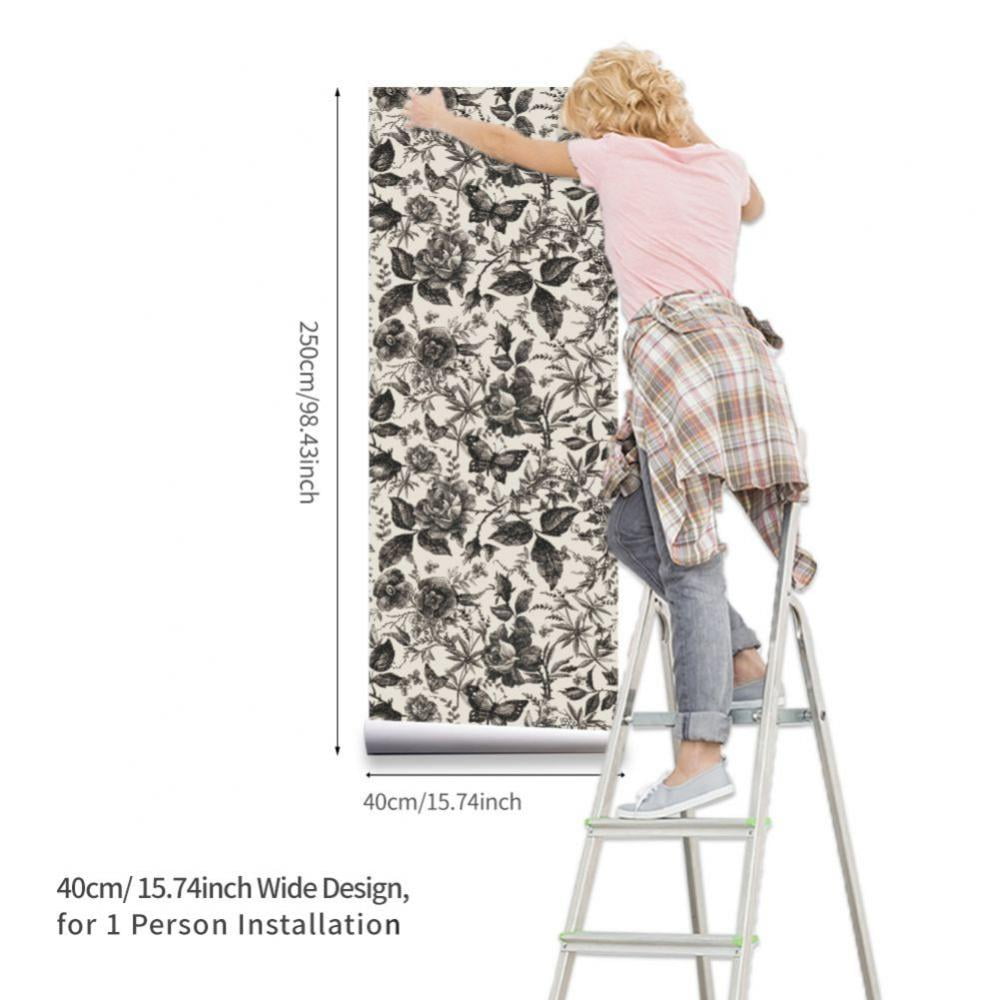 FYCONE Vintage Floral Vintage Wallpaper Peel-and-Stick Removable Wall Sticker for Livingroom Bedroom Kitchen Bathroom,15.7"x 98.4"