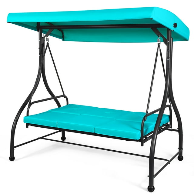Patiojoy 3 Person Porch Swing Hammock Bench Chair Outdoor with Canopy Turquoise
