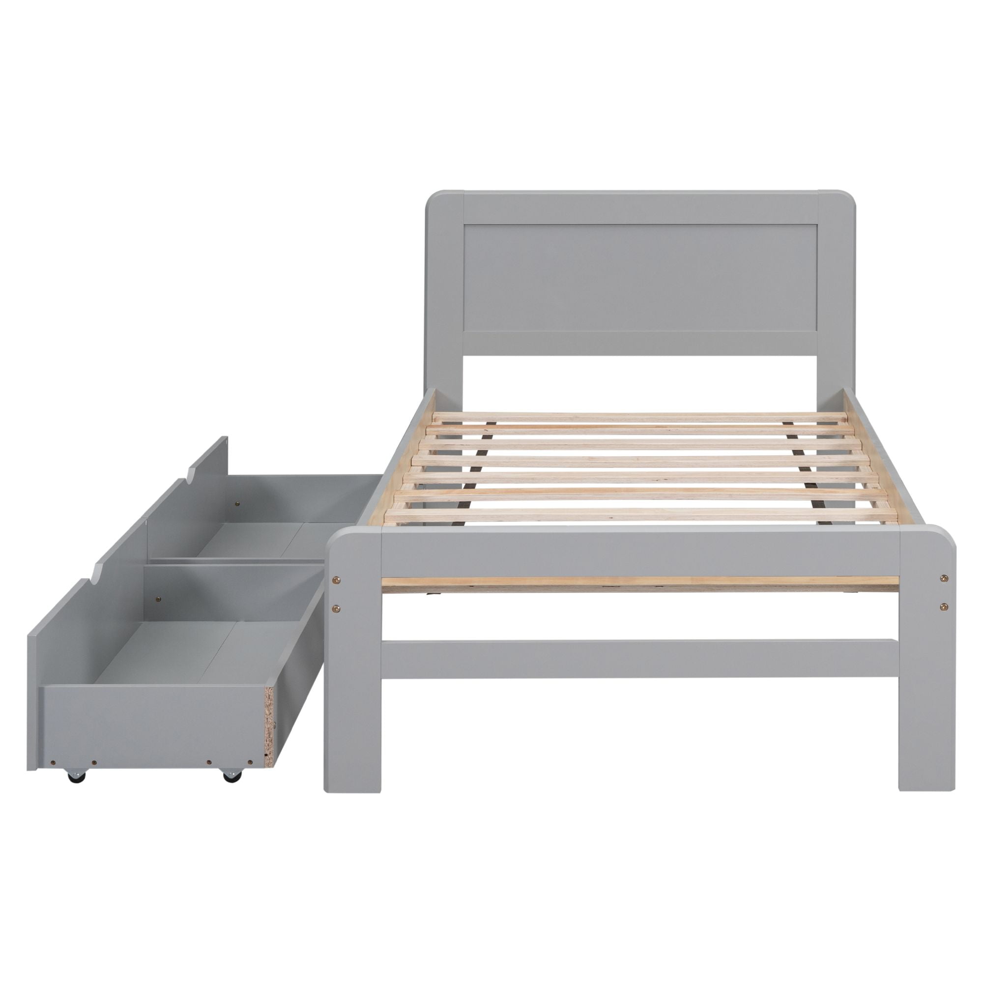 Aukfa Platform Bed with 2 Storage Drawers, Twin Bed Frame with Headboard for Kids, Wood - Gray