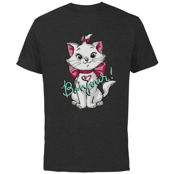Disney Aristocats Marie Bonjour - Short Sleeve Cotton T-Shirt for Adults -Customized-Black
