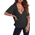 thumbnail image 6 of Womens Sexy Deep V Neck T-Shirts Summer Short Sleeve Tops Casual Loose Plus Size Fit Basic Tees Summer Womens Tops Black M, 6 of 6