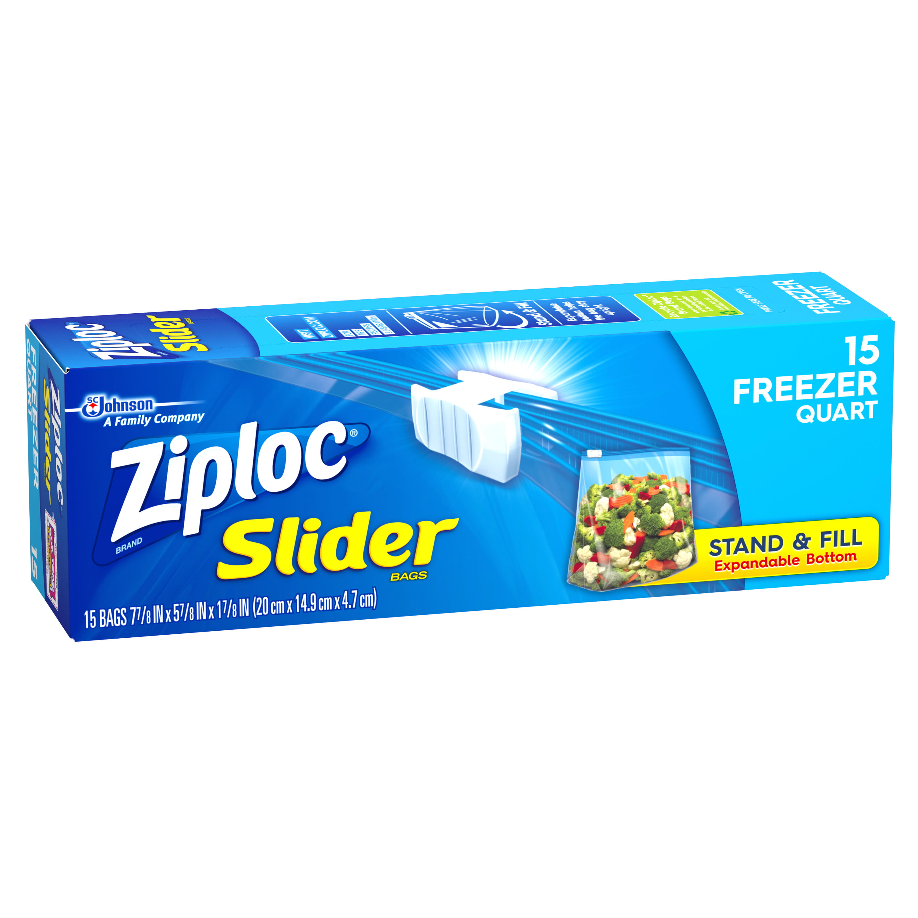 Ziploc Quart Sized Stand & Fill Slider Freezer Bags 15ct