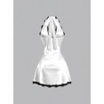 thumbnail image 2 of White Womens Halter Neck Lace Trim Satin A-Line Mini Dress Fitted, 2 of 6