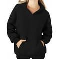 thumbnail image 3 of Oversized Hoodies for Women Long Sleeve V Neck Sweatshirt Solid Color Sport Casual Hoodie Drop Shoulder Pullover Fall Sweatshirts for Women, 3 of 5
