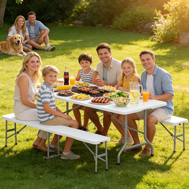 Ktaxon 3-Piece Picnic Table Set, 6Ft Folding Table with Benches