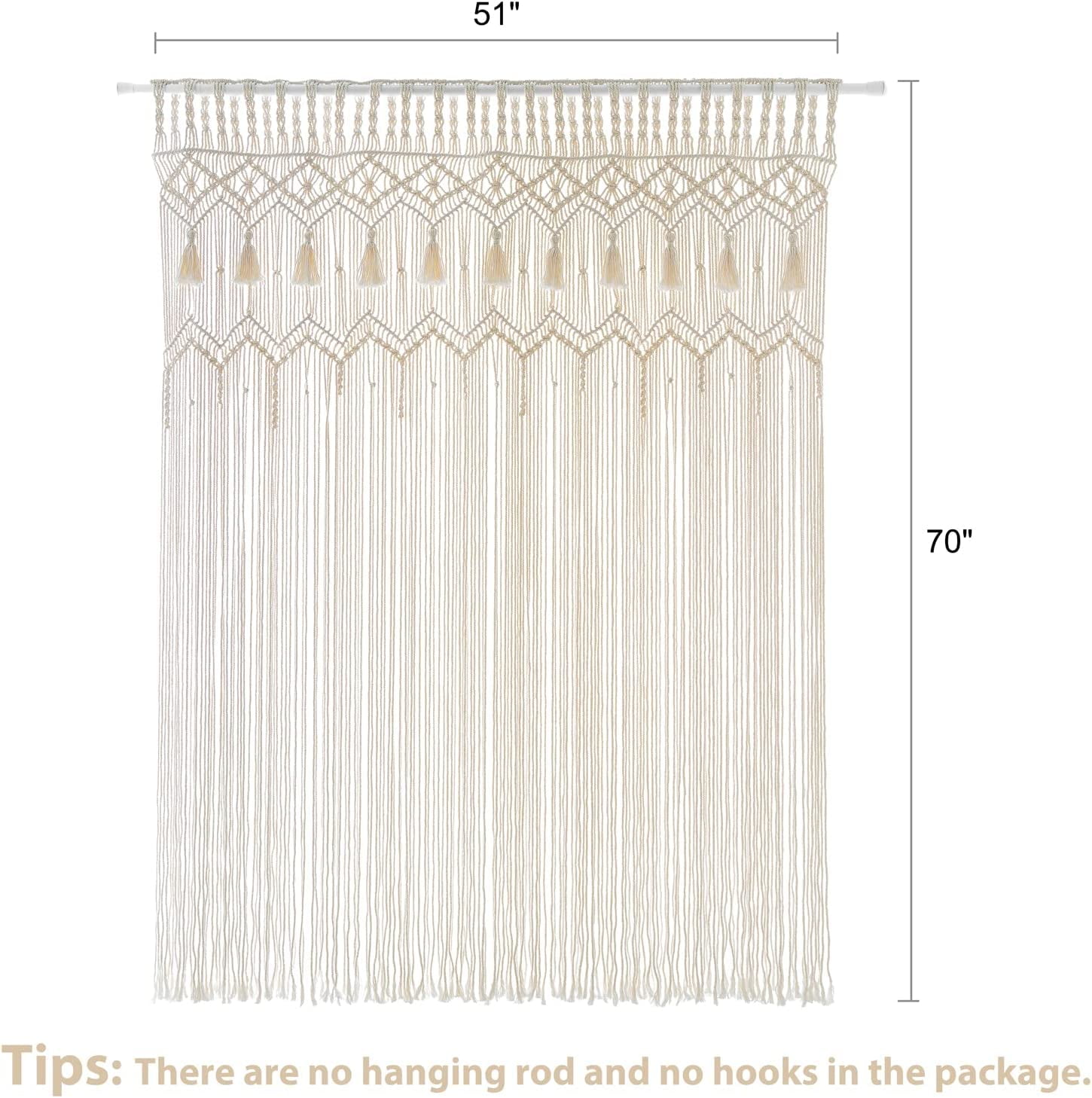 Mkono Macrame Doorway Curtains Boho Cotton String Window Curtain, 70"L x 51"W Wedding Party Backdrop, Off White