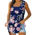 thumbnail image 2 of Wycnly Womens Tank Tops Trendy Pleated Swing Breathable Comfy Tunic Tank Tops Summer Fashion Flowers Print Square Neck Sleeveless Shirts Blouse Dark Blue XXL, 2 of 5