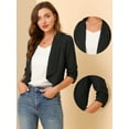 thumbnail image 2 of INSPIRE CHIC Women's Open Front 3/4 Ruched Sleeve Shawl Lapel Lightweight Cardigan, 2 of 6
