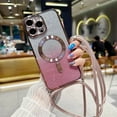 thumbnail image 1 of Crossbody Lanyard Gradient Glitter Magnetic Case For iPhone 15 14 13 12 11 Pro Max Plus For Magsafe Plating Soft TPU Back Cover, 1 of 6