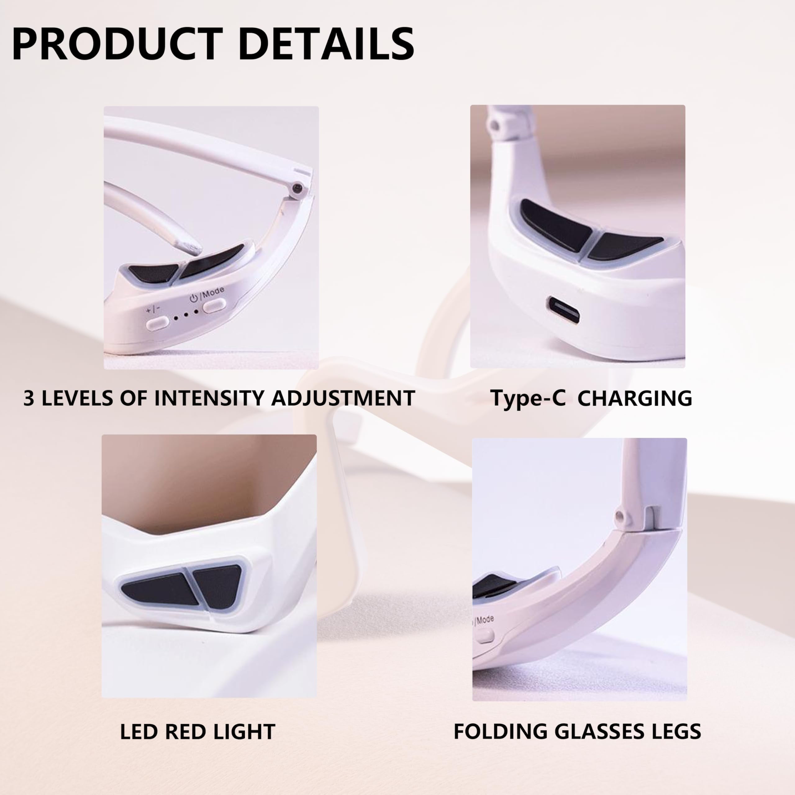 Elitzia Beauty Eye Care Goggles Device Red Light Eye Protection Frames Massager Removes Dark Spots Circles Bags and Wrinkles ET110N (White Eyeglass Temples)