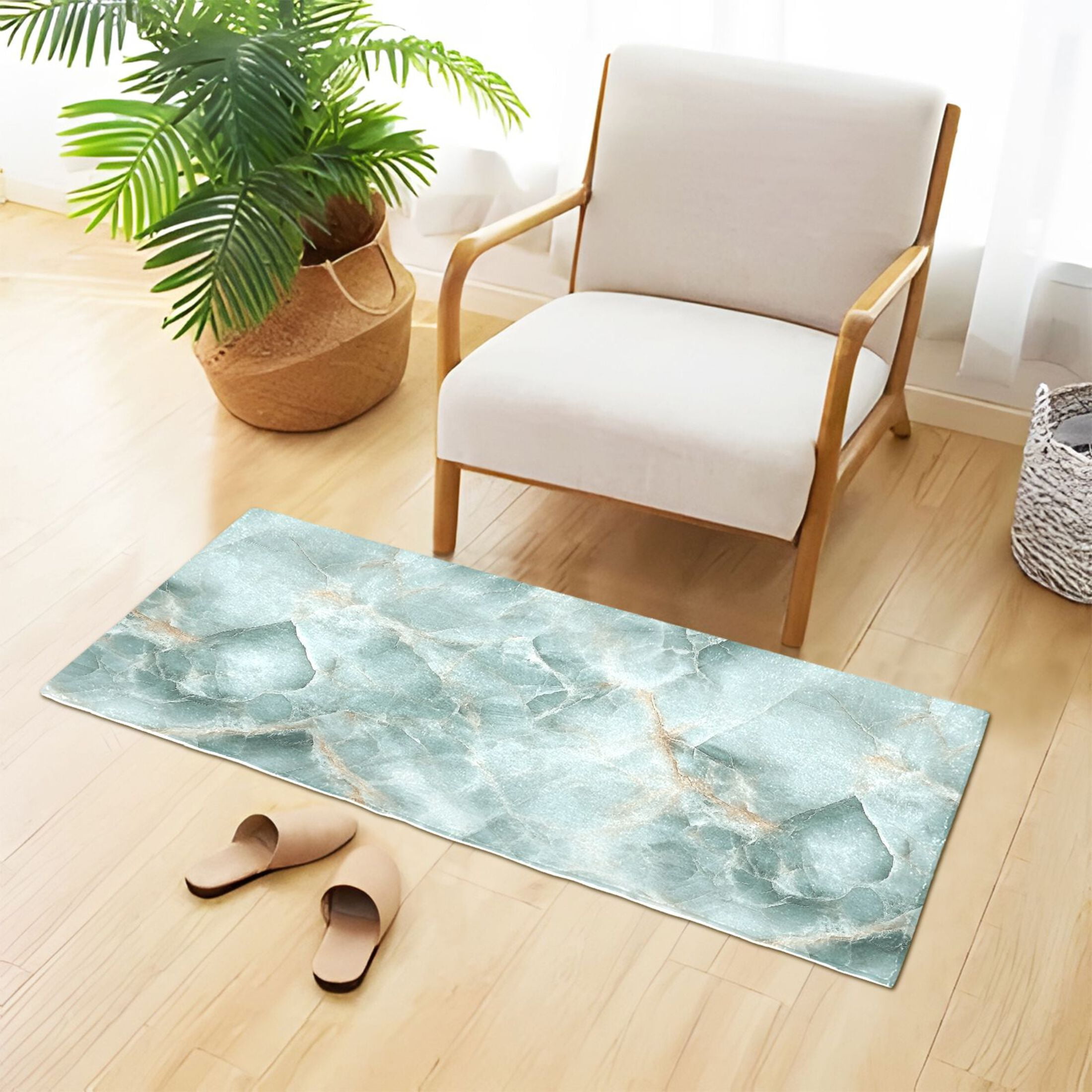 Mint Green Marble Bath Mat 39x20 Non-Slip Bathroom Rugs Absorbent Soft Plush Quick Dry for Tub Shower Kitchen Home Decor