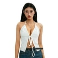 thumbnail image 1 of Lucakuins, blusas cortas de verano para mujer, sin mangas, con cuello halter y cordón, camisa de fiesta informal de color sólido para ropa de calle Lucakuins moda, 1 of 9