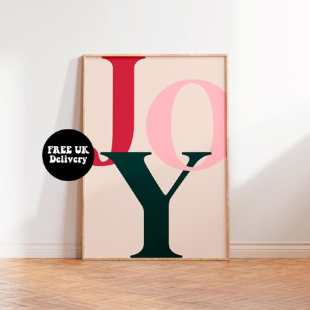 Joy Poster, Joy Sign, Colourful Decor, A6 A5 A4 A3 A2 A1, Fun Pink Typography Bold Gallery Wall Art, Unframed Poster Size 8x12