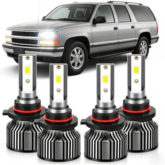 Compatible for Chevrolet Suburban 1500 2500 2000-2003 2005 2006 Light Bulbs, High/Low Beam Lights with Cooling Fans, LED Headlight Bulbs, Plug and Play, 4-Pack