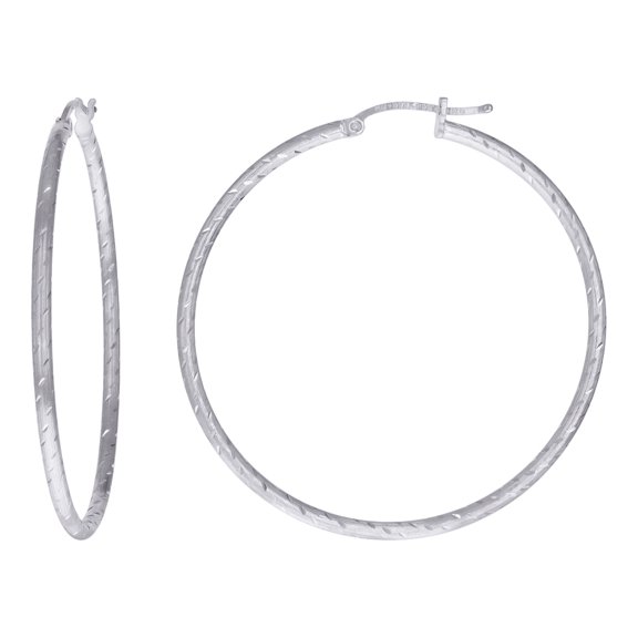 925 Sterling Silver Womens Sparkle-Cut 2mm X 45mm Hoop Earrings Hoop Earring for Women - 4.8 Grams