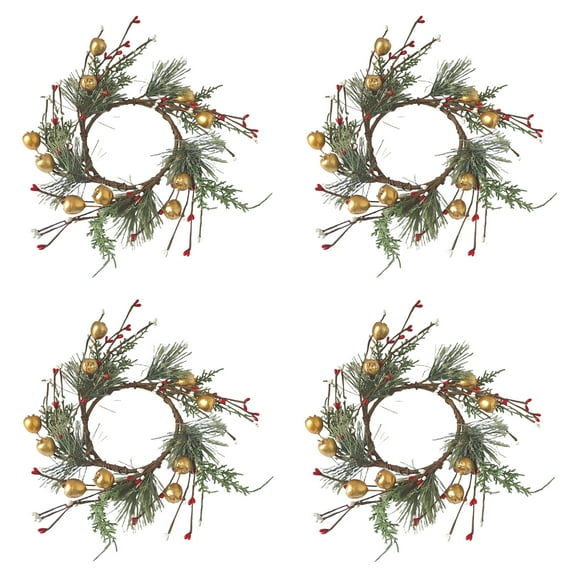 4 Pcs Christmas Candle Rings Wreath Decorations Artificial Leaves Candlestick Garland Candle Ring Red Berry Pinecones Wreaths Candle Ring Holder for Christmas Wedding Home Table Centerpiece