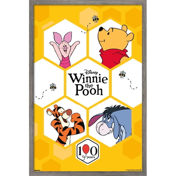 Disney Winnie the Pooh - 100th Anniversary Group Wall Poster, 14.725" x 22.375" Framed