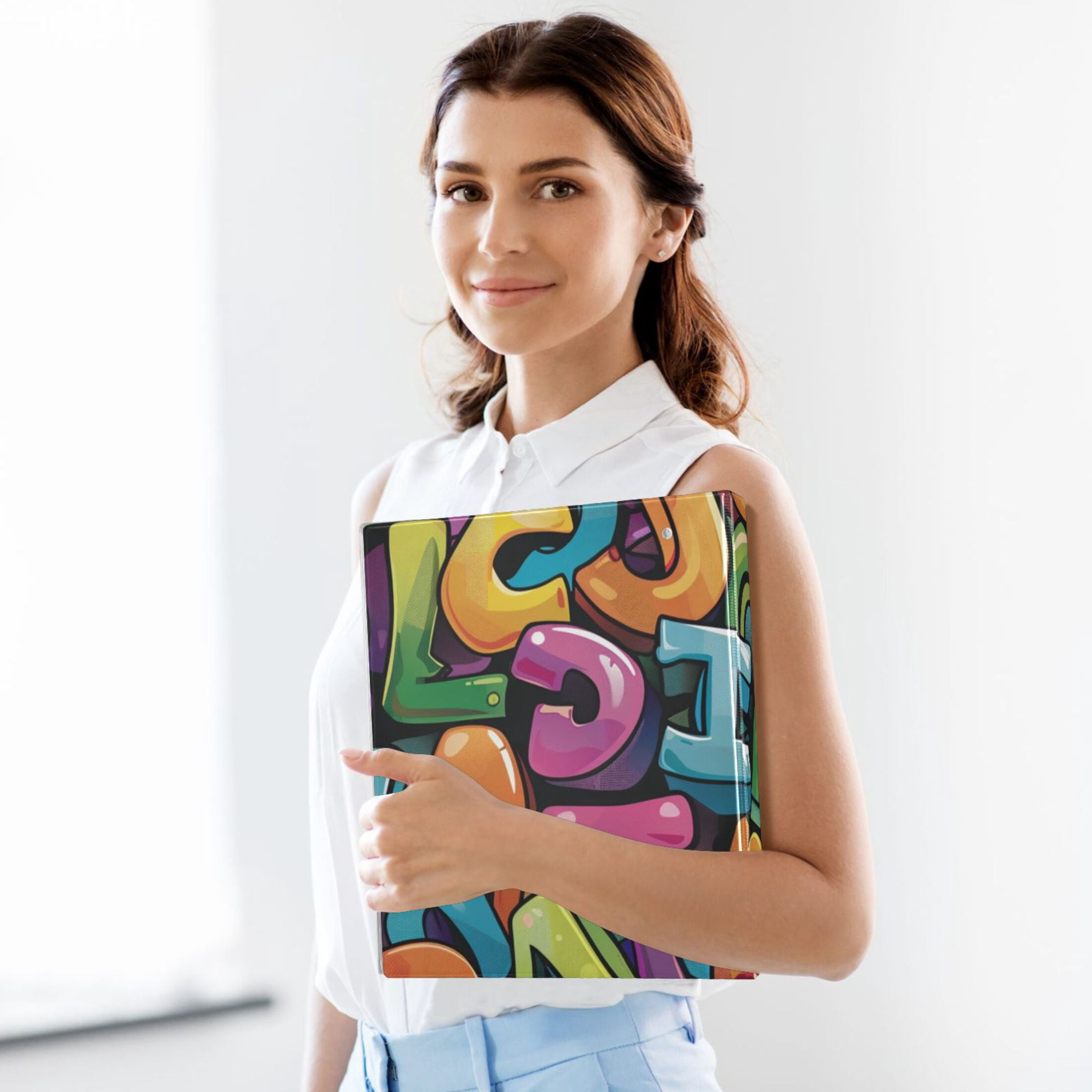 Cartoon Words 3 Ring Binders 1.5 inch Hardcover File Folders with Interior Pockets A4 Size Organizer for School Office Hospital