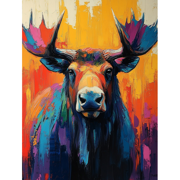 Qisvanset Framed Canvas Wall Art 12x16 Inch Colorful Abstract Moose Panoramic Canvas Art