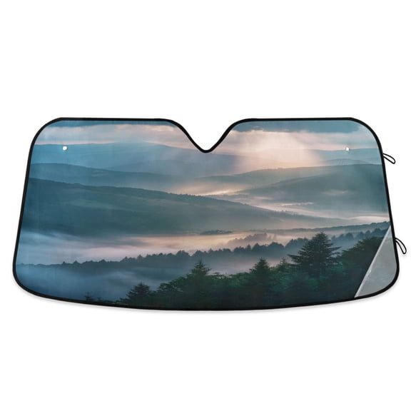 Mountain Forest Car Windshield Sun Shade Foldable Car Front Window Visor Heat and UV Protection 53x23.5