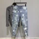 thumbnail image 3 of Pantalones vaqueros con bolsillos recortados de estrellas para hombre, pantalones vaqueros masculinos con gráficos, azul claro, venta al por mayor, alta calidad, estilo retro, informal, tallas XS, 3 of 5