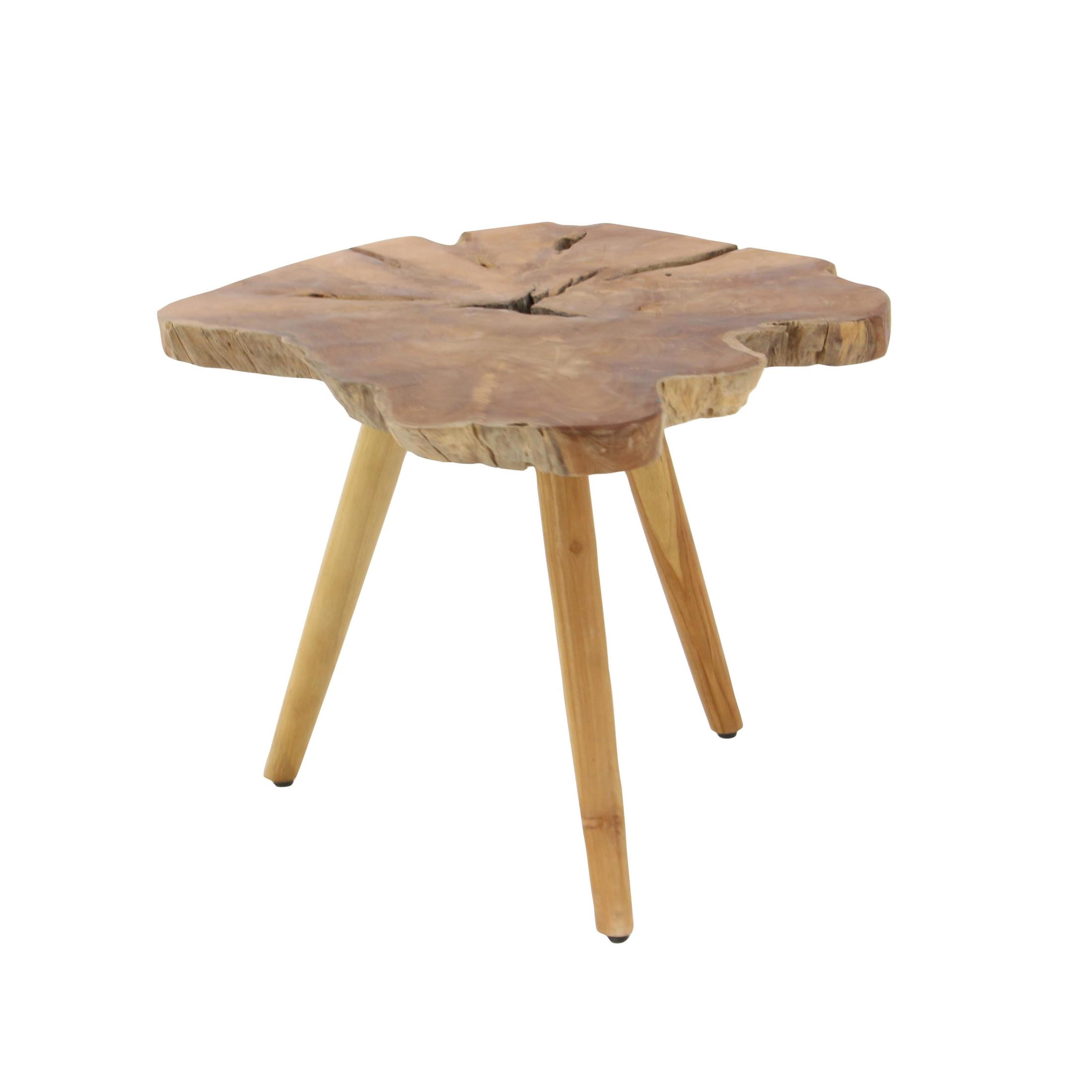 DecMode 27" x 20" Brown Teak Wood Handmade Live Edge Accent Table with Tripod Legs, 1-Piece
