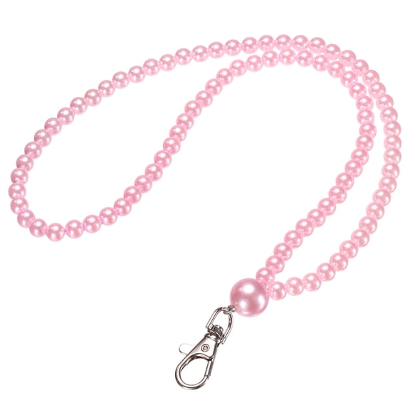 Uxcell Pearls Beaded Lanyard, 1 Pcs ID Badge Lanyard Cell Phone Chain Name Tag Keys Holder Stylish Keychain for Women Necklace Strap Keys Card Phone, Pink