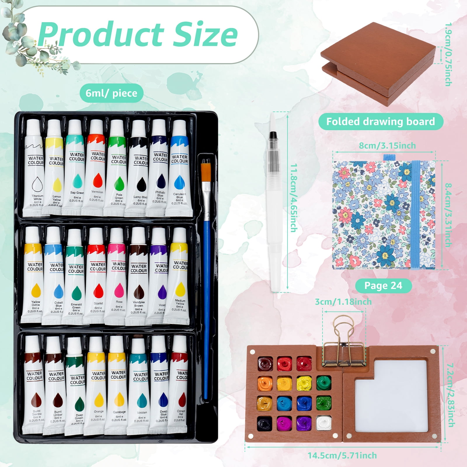 Mini Watercolor Paint Travel Set 24 Colors Pocket Palette With Sketchbook Brush (blue )