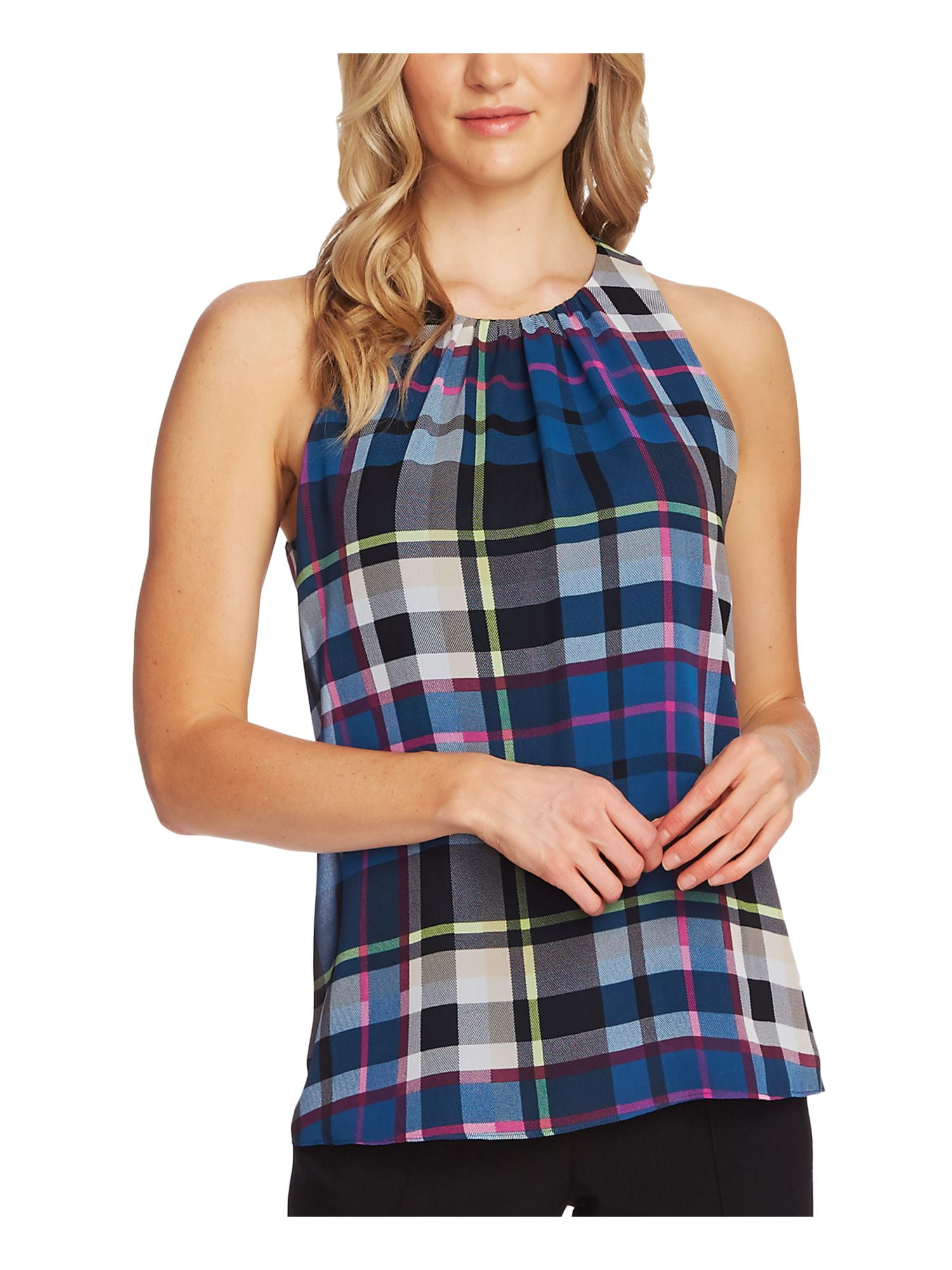 VINCE CAMUTO Womens Blue Plaid 