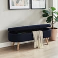 thumbnail image 2 of GZXS Oval Ottoman Bench, 42-Inch Boucle Upholstered Bench with Hidden Storage and Rubber Wood Legs for Bedroom/Entryway/Living Room (Navy Blue), 2 of 6