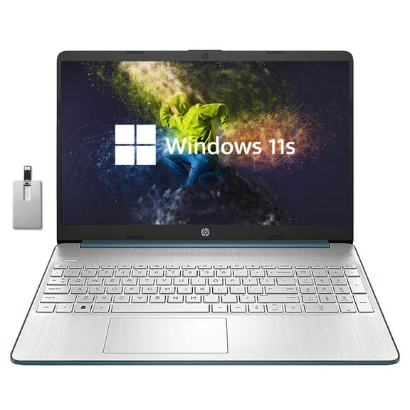 HP 15.6'' HD Everyday Slim Laptop, Intel i3-1115G4, 8GB DDR4 RAM, 256GB PCIe SSD, Intel UHD Graphics, HD Camera, Windows 11 S, Spruce Blue, 32GB Hotface USB Card