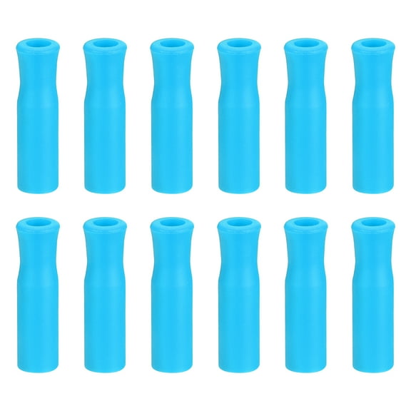 12pack Silicone Straw Tips, Soft Reusable Straws Tips Fit for 1/3 Inch(8mm) OD Stainless Steel Straws, Light Blue