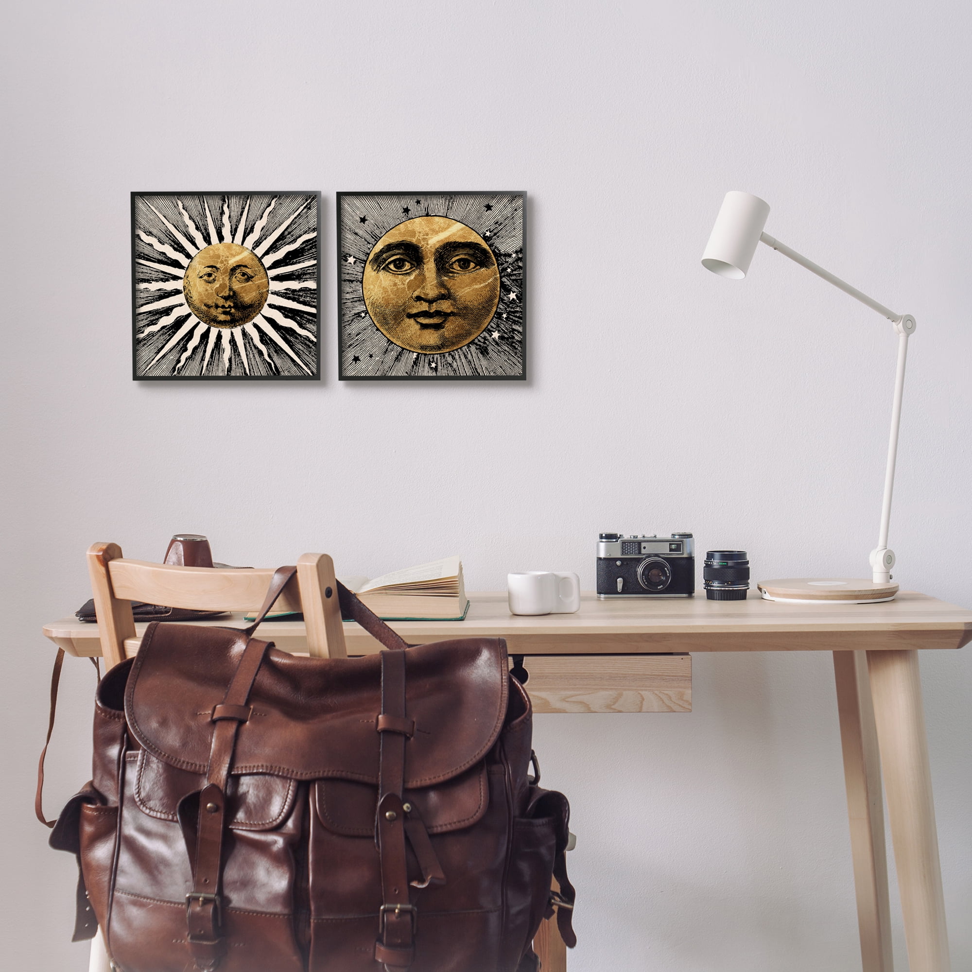 Stupell Industries Boho Sun & Moon Landscape Painting Black Framed Art Print Wall Art, 12 x 12