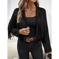 thumbnail image 4 of Chaquetas de Mujer de Piel Sintética de Ante con Flecos y Forro. Abrigos Cortos con Flecos. Imprescindibles de de Otoño. Negro S, 4 of 10