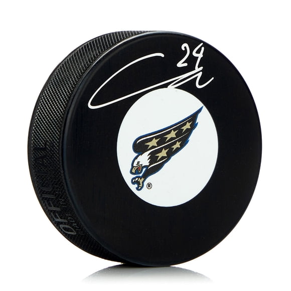 Connor McMichael Signed Washington Hockey Eagle Logo Puck