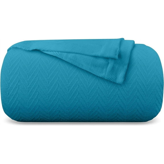 Eurotex Luxury Cotton Blankets for Twin Size Bed | All-Season 100% Cotton Herringbone Lightweight, Soft & Cozy Fall Thermal Blanket, 350GSM, 66x90 inches | Teal