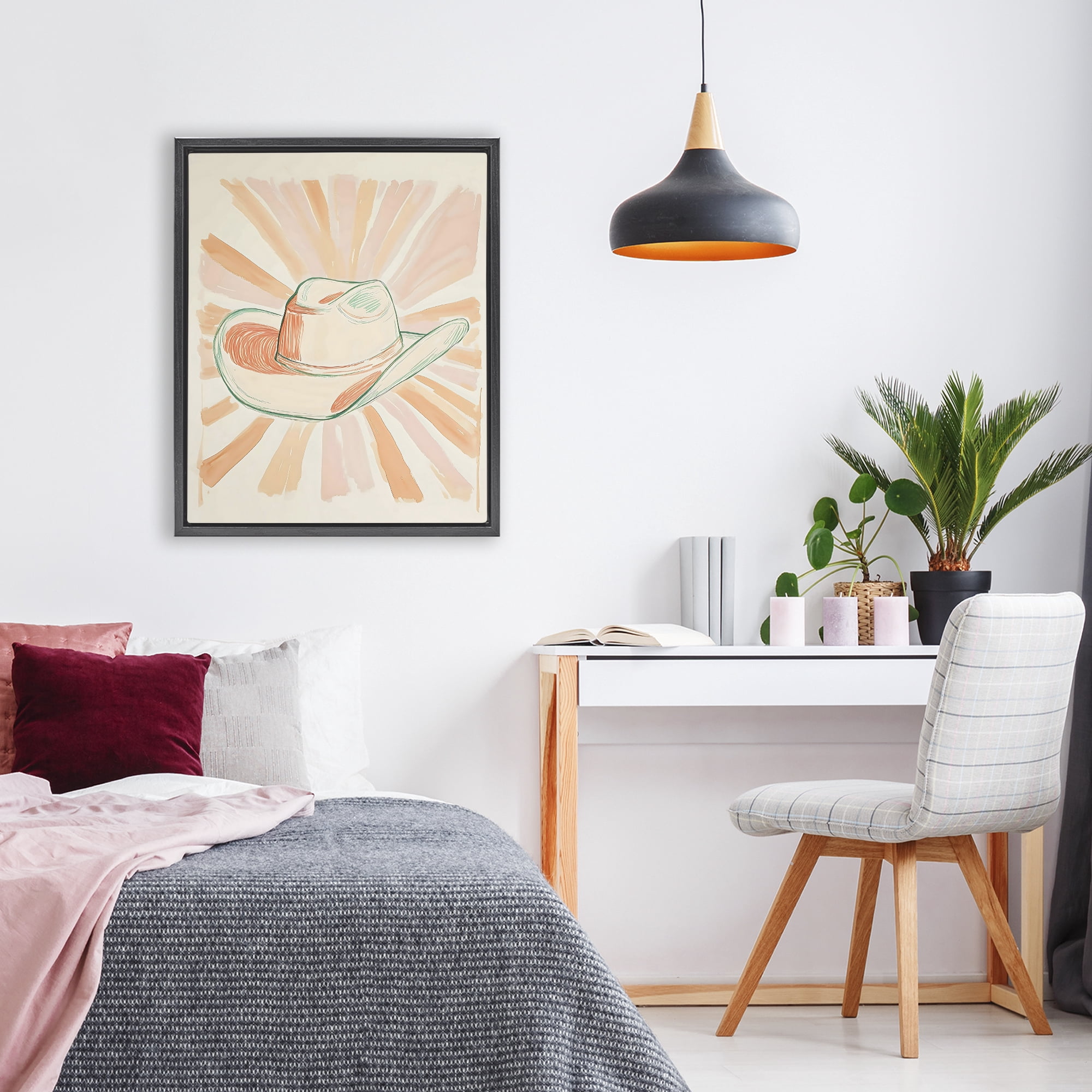 Stupell Industries Sunburst & Cowboy Hat Black Framed Floater Canvas Wall Art, design by The Prints Vibe