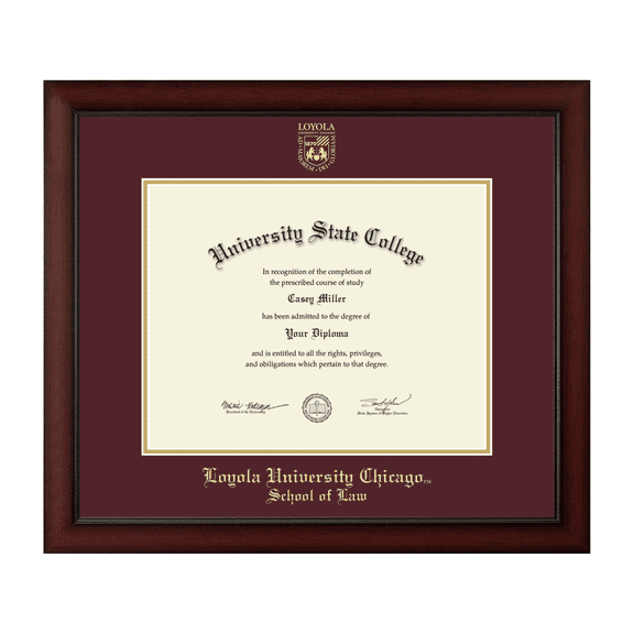 Framerly - LUC Law Diploma Frame with Maroon and Gold Mat