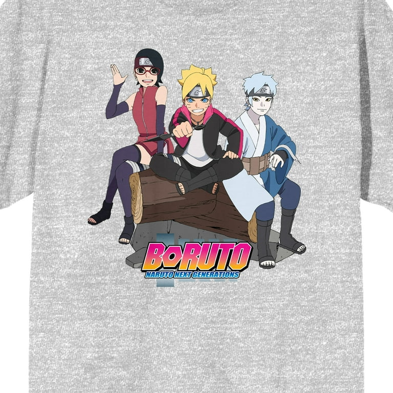 Boruto Uzumaki Characters on Log with Logo Men's Athletic Heather Gray  T-Shirt-3XL 