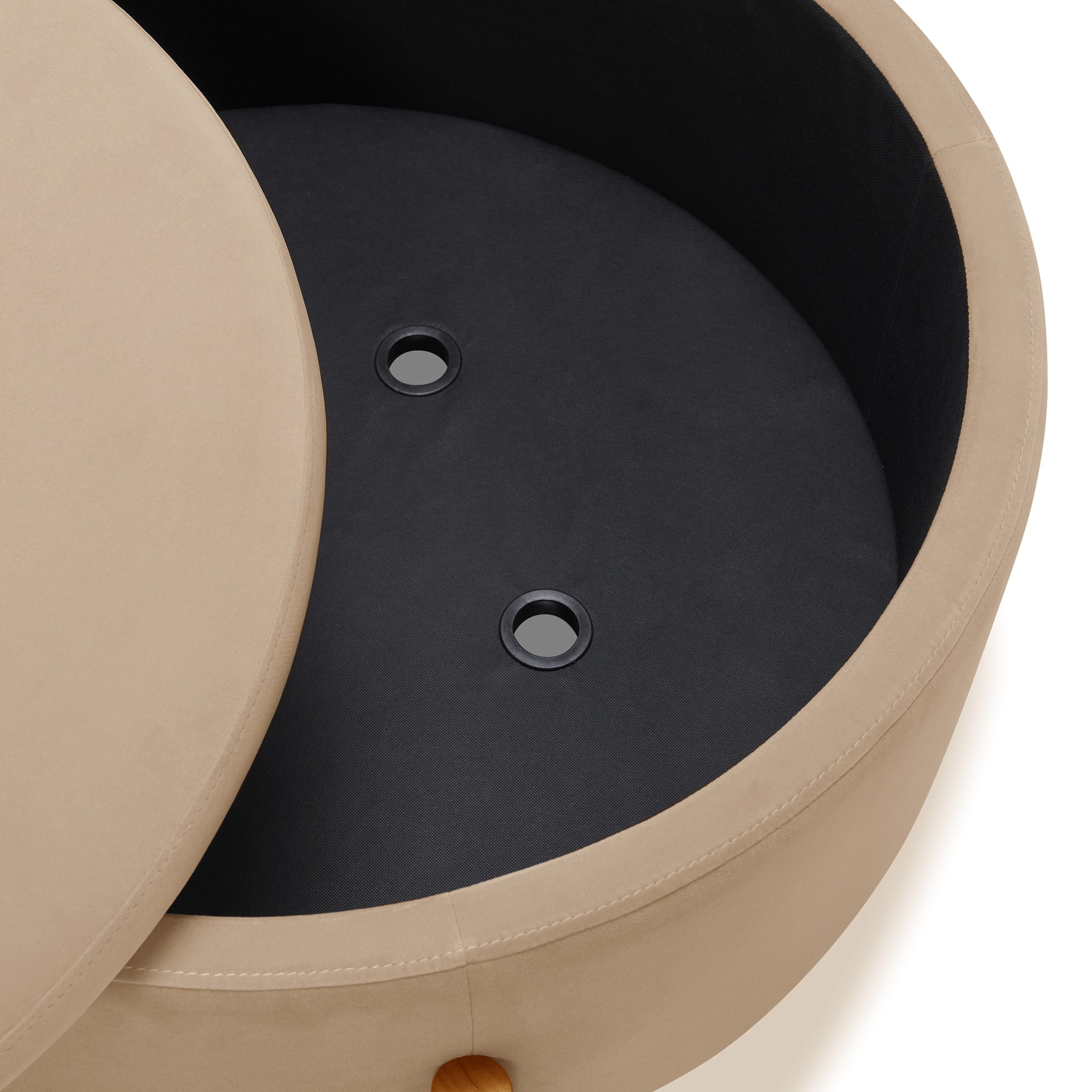 Better Homes & Gardens Springwood Round Storage Ottoman, Beige Velvet