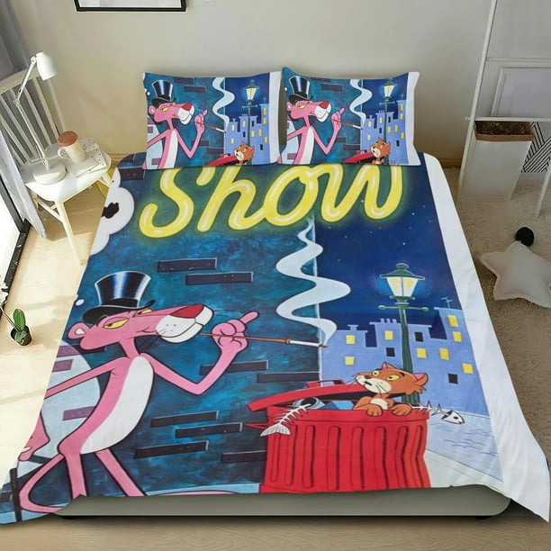 El Show de la Pantera Rosa Conjunto de sábanas temático, trío de piezas, cómodo y amigable con la piel, diseño único, regalo de decoración para el hogar para familiares, amigos y fans,173cm *218cm