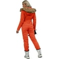 thumbnail image 2 of Womens One Piece Ski Suits Winter Outdoor Sports Jumpsuit Fur Collar Coat Windproof Waterproof Hooded Snowsuit, 2 of 10