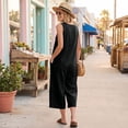 thumbnail image 4 of JULMCOMO Jumpsuits for Women Crew Neck Button Down Casual Bib Overalls Sleeveless Retro Wide Leg Capri Jumpsuit with Pockets Black L, 4 of 7