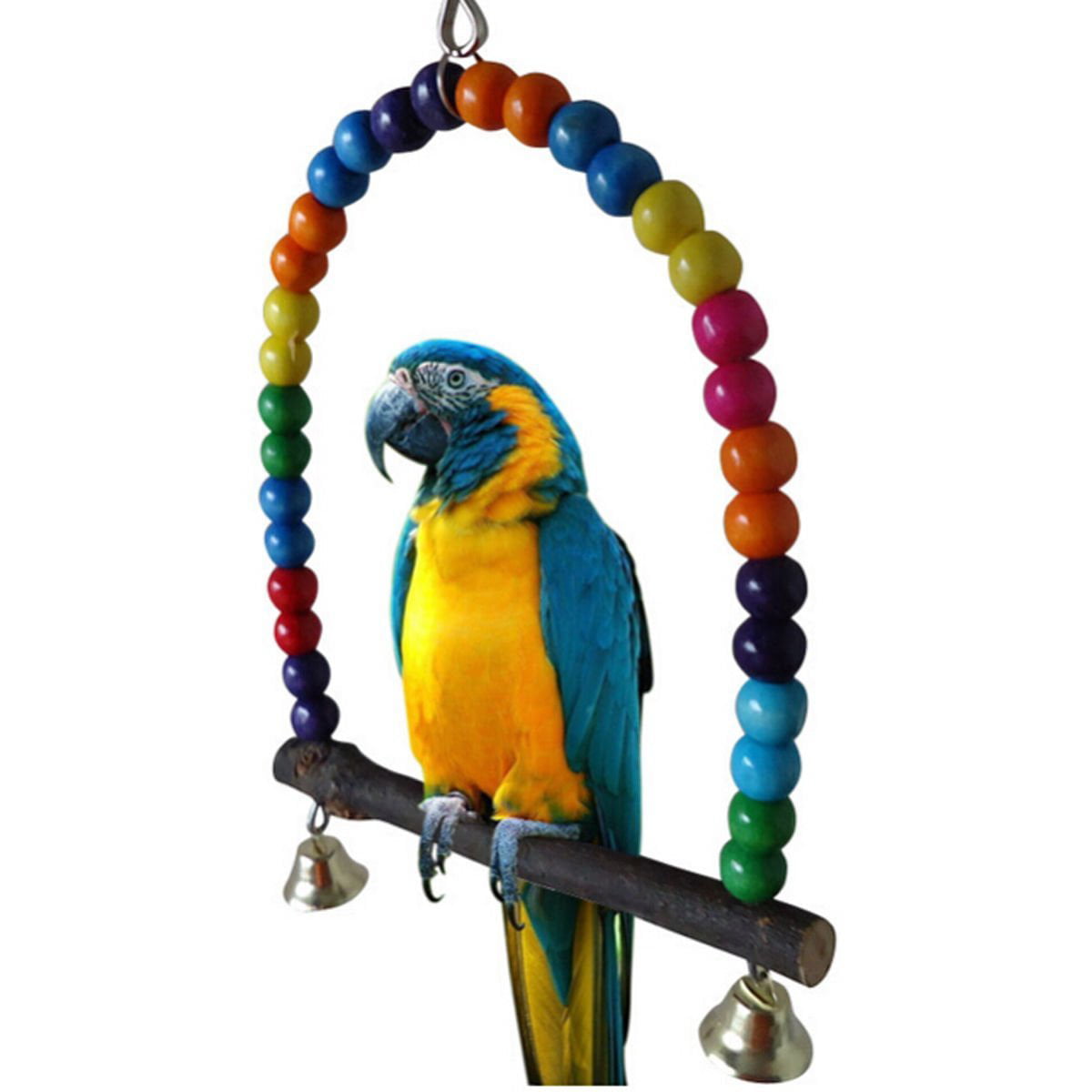 ACEONE Bird Toys Parrot Swing Toy with Colorful Wooden Beads Bells and Pet Bird Cage Hammock Hanging Chew Toys for Small Parakeets Cockatiels Love Birds Finches 7Pcs Macaws Conures 