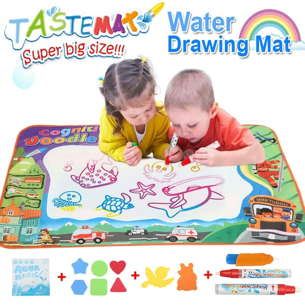 Spptty Tapis de dessin pour enfants, planche de tissu de tapis de dessin d' eau magique pour enfants avec 2 stylos cadeau de jouet éducatif pour  enfants, tapis de dessin d'eau magique 