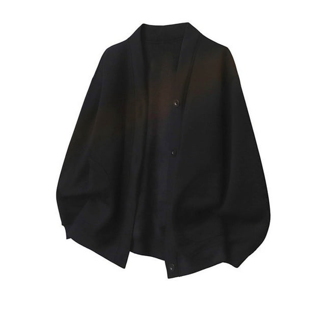Long Sleeve Tops Men's Fashionable Solid Color Long Sleeve VNeck Cardigan Jacket with Breasted Design and Pockets